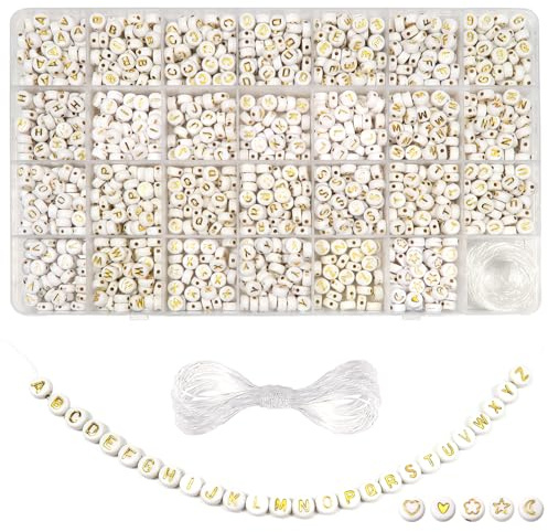 TOAOB 1440 Stück Buchstabenperlen zum Armbänder 4x7mm Gold A-Z Buchstaben Perlen Set Rund Buchstabenperlen für Auffädeln Alphabet Perlen für Schmuckherstellung DIY Armbänder Halsketten Handwerk