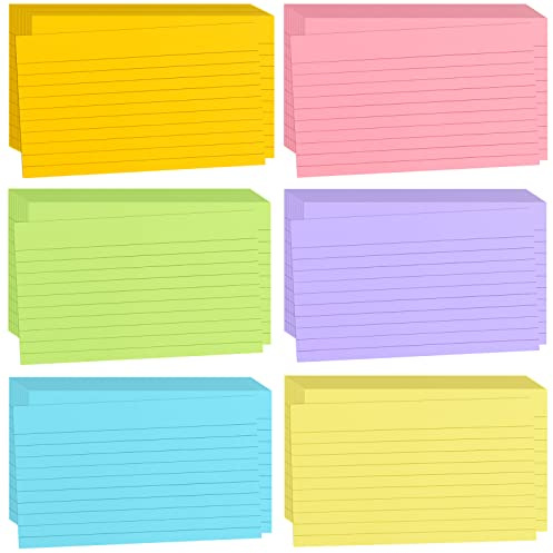 Tecmisse 1200 Pcs Ruled Index Cards, 3x5 Inches Colorful Index Cards Bulk, Heavy Colored Note Cards, Study Cards for School, Learning, Memo Scratch Pad, 6 Colors Notecards (1200)