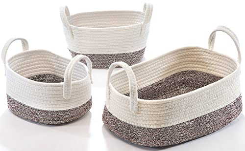 Kobolo Baumwollkorb Aufbewahrungskorb Baumwolle oval weiß mit Beige
