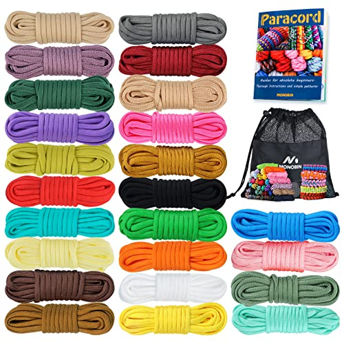 MONOBIN Paracord 550 Combo-Set, 24 Farben Paracord-Seil mit Anleitung für die Herstellung von Paracord-Armbändern, Schlüsselbändern, Hundehalsband, Geschenkidee