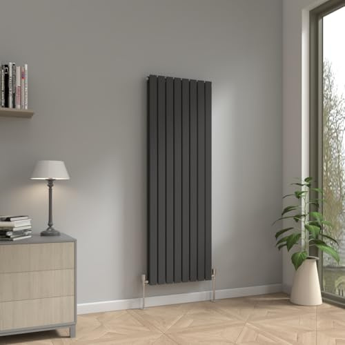 NRG 1600 x 544mm Vertical Double Flat Panel Radiator Black Designer | Radiator Wall Mounted, Modern Radiator, Central Heating Rad, Mild Steel, for Living Room, Kitchen, Bathroom