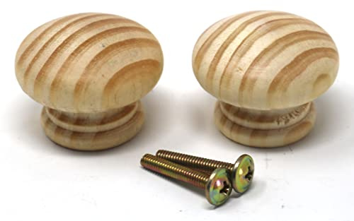 fiXte 2 x Natural Wood Cupboard Cabinet Door Knob Pine Wooden Unlacquered Handle 38mm (1-1/5)