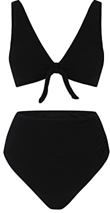 DolceTiger Umstands-Bikini Badeanzug für Damen Schwangerschaft mit V-Ausschnitt, Bikinihose mit hoher Taille und Bowknot-Badebekleidungsset
