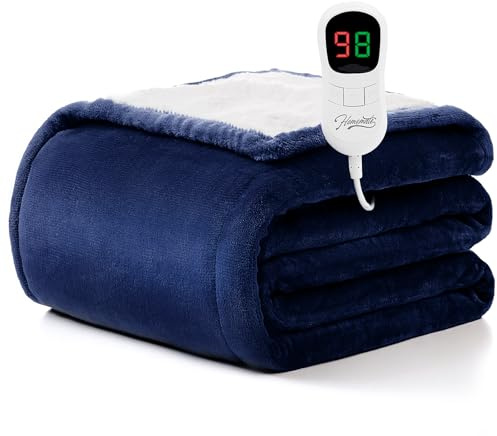 Homemate Heated Blanket Electric Throw - 50/''x60/'' Heating 1/2/4/6/8 Hours Auto-Off 10 Heat Level Over-Heat Protection Flannel Sherpa Heater ETL Certification, Blue