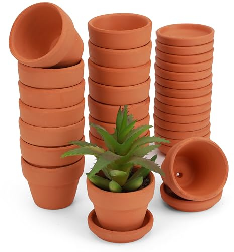 BELLE VOUS Set da 16 Vasi in Terracotta con Sottovaso - Vasetti Piccoli 5 cm Fori di Drenaggio - Vaso Piccolo - per Piante Grasse Succulente Cactus - Artigianato Fai da Te Vivaio