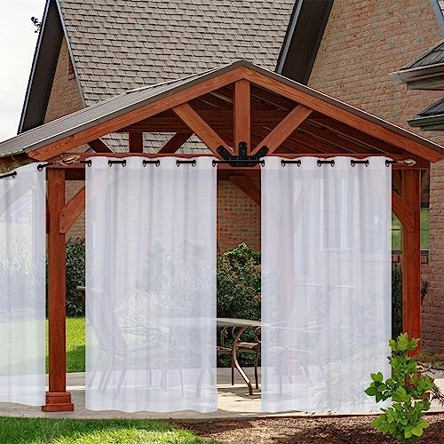 Heavyoff Outdoor Vorhang Wasserdicht Transparent Gardinen mit Ösen | Leinenoptik Outdoorvorhänge für Gartenlaube Balkon Terrasse Pavillon Weiss, 1 Stück, Weiss, 132x244cm