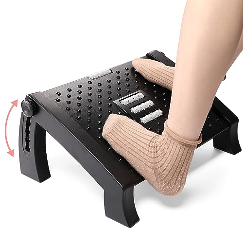 Mkitnvy Poggiapiedi Ergonomico con 6 Regolabili e Angolo massaggio a rullo, Antiscivolo per Ufficio e Casa (A)