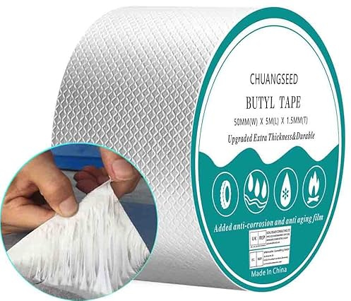 CHUANGSEED Wasserdichtes Klebeband Butyl Klebeband Reparatur-klebeband Panzertape Alufolie Dickes Dichtband Alu Folie zum Abdichten und Befestigen im Loch Rohr Dach Wohnmobil (50mm x 5m)
