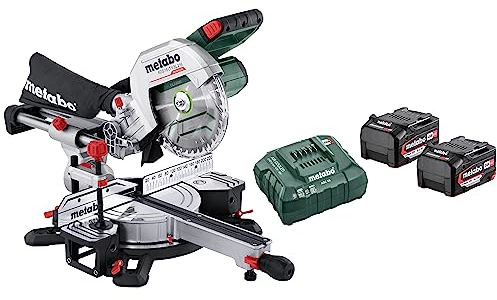 Metabo KGS 18 LTX BL 216 Akku-Kappsäge (18V 2x5.2Ah Li-Power, Ladegerät ASC 55, mit Zugfunktion, Klasse M, Säge, robuste Bausweise) 614216650