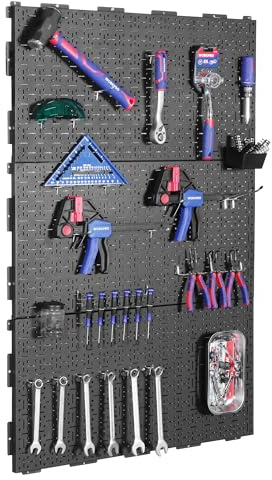 WORKPRO Metal Pegboard 16”x 32” Steel Panel with Round Holes & Vertical Slots 3-Pack, Black Heavy Duty Garage Peg Board Wall Pegboard for Wood Working Work Shop, Craft Room Organization