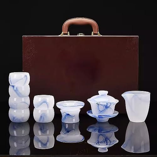 BBAUER Juego de Tazas de Cafe teteras para Tete Juego de té de Jade Blanco de Vidrio, Juego de té de Kung Fu de Porcelana de Jade(Color:D,Size:)
