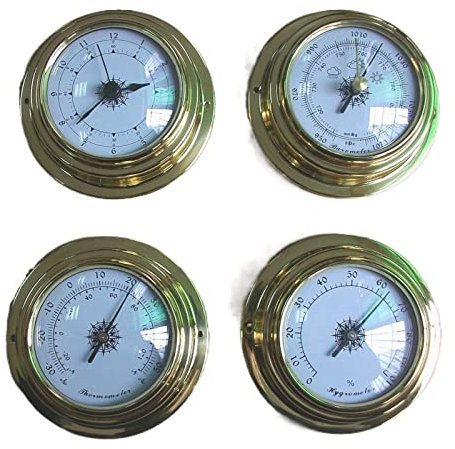 Station météo professionnelle, Thermomètre de coque de cuivre, hygromètre, baromètre, ensemble 4 pièces de station météo maritime Facile à configurer et à lire les données