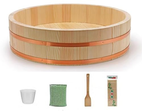 10 Tamaños De Madera Arrocera Sushi Japonés Hangiri Recipiente Para Mezclar Arroz Sushi Sushi Oke Banda De Cobre Con Regalos Para Sushi Restaurante Cocina, 33x8cm