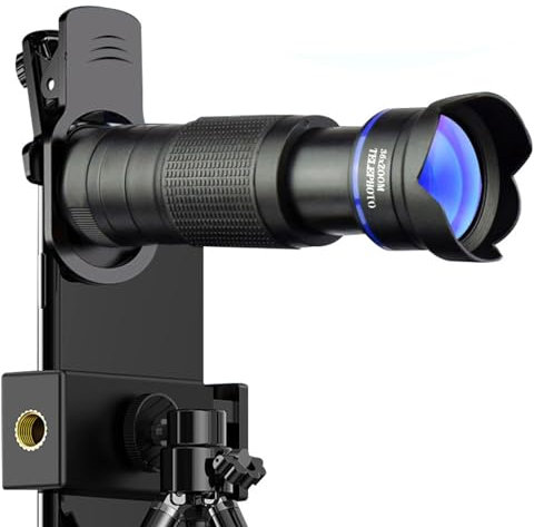 Objectif zoom pour téléphone portable, téléobjectif extérieur 36x, qualité HD 4K, prise de vue à distance. 36 x BlueCircle