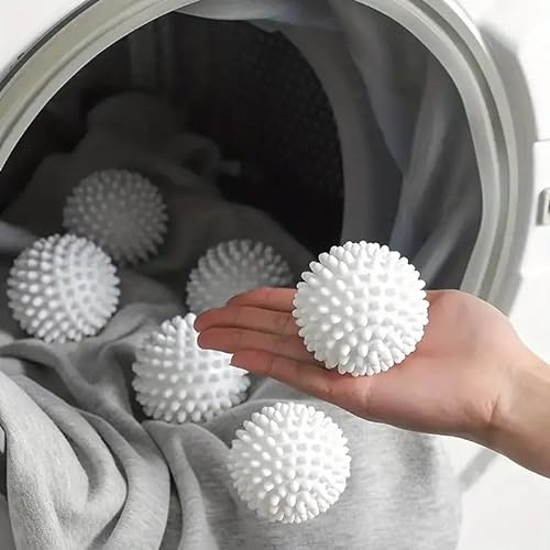 6X Tumble Dryer Balls, 6 Pack Energy Saving Dryer Balls, Reusable Tumble Dryer Clothes Softener Washing Machine Balls, Silicone Laundry Balls for Home Washing Machine Quick Drying (White)