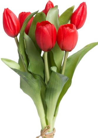Botanic-Haus künstliches Tulpenbündel/künstlicher Tulpenbund Sandy mit 4 Tulpen und 3 Tulpenknospen Farbe: rot real Touch