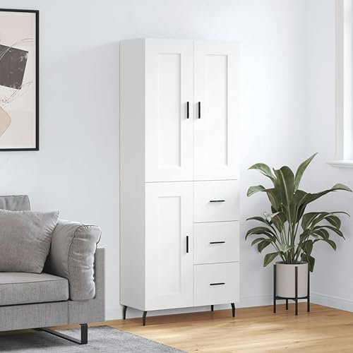 HETFTJN Highboard, Wäscheschrank Apothekerschrank Büroschrank Eckschrank Geeignet für Küchenzeile Badezimmer Wohnzimmer Office Weiß 69,5x34x180 cm Holzwerkstoff