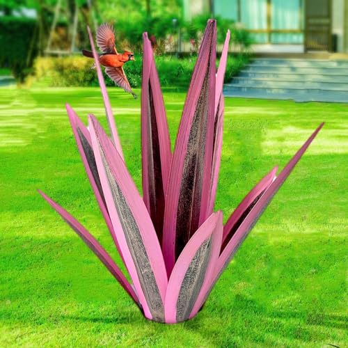 Plante d'agave en métal pour décoration extérieure – Grande feuille de tequila épaisse de 65 cm, sculpture rustique, décoration de cour du désert, cadeau floral de jardin