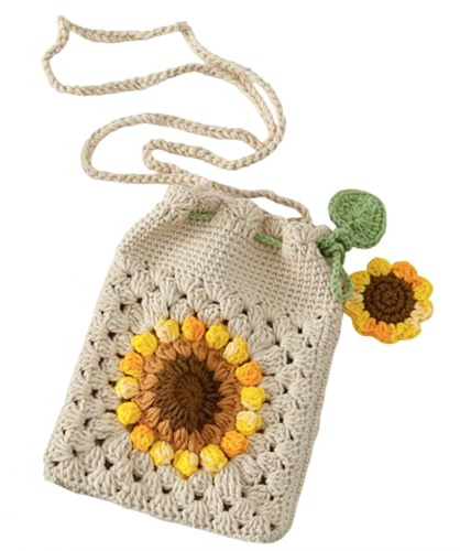 JOPOYOCO Borsa a tracolla fatta a mano girasole uncinetto lana maglia borsa a tracolla telefono crossbody bag spiaggia donne messenger borse a tracolla ragazza piccolo tessuto borsa