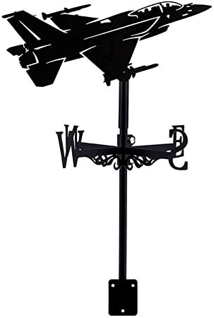 Windfahne für Flugzeuge, Wetterfahne aus Schmiedeeisen, Windrichtungsanzeiger-Set für Dachjäger-Dekoration, Wetterfahne mit Metallhalterung für Garten und Rasen im Freien