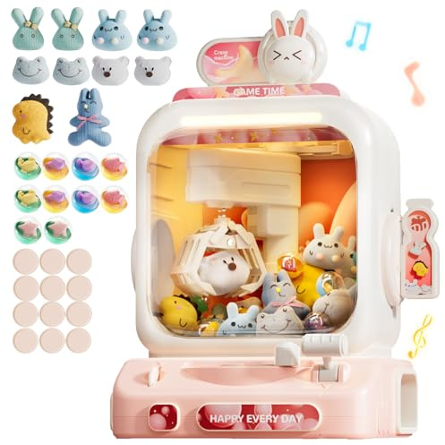 Claw Machine for Kids, Mini Vending Machines with Music Candy Grabber Prize Dispenser Toys for Girls Boys Age 3 4 5 6, Pink Electronic Claw Game Machine for Party Birthday Chirstmas Gifts (Rabbit)