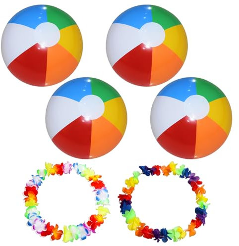 4 pezzi di palloni da spiaggia e 2 set di ghirlande, palloni gonfiabili colorati, giocattoli gonfiabili, giochi d'acqua, giochi da spiaggia per bambini