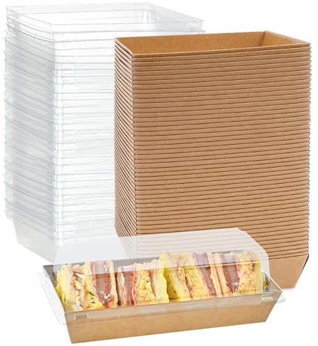 100 Pack Paper Charcuterie Boxes with Clear Lids, Cake Slice Sandwich Boxes Rectangle To Go Swiss Roll Cake Containers for Sushi Fruits Macaron Cookies Dessert Bakery