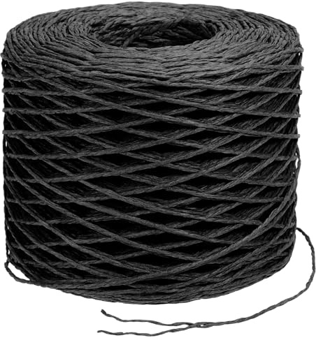 PATIKIL 656 Pies Cinta de Rafia, Rafia Hilo Papel Cuerda Cordel para Bolsos de Ganchillo Artesanía Regalos de Festival Ramos Envoltura, Negro