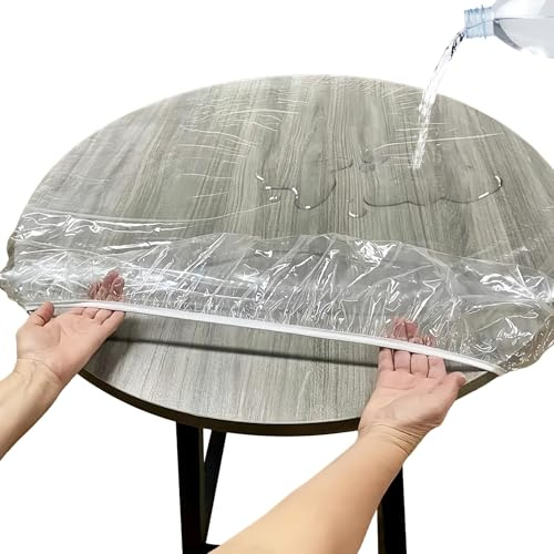 Sporgo Mantel transparente redondo: Mantel de jardín transparente impermeable con banda elástica, de PVC para exteriores, protector de mesa elástico redondo 120–140 cm