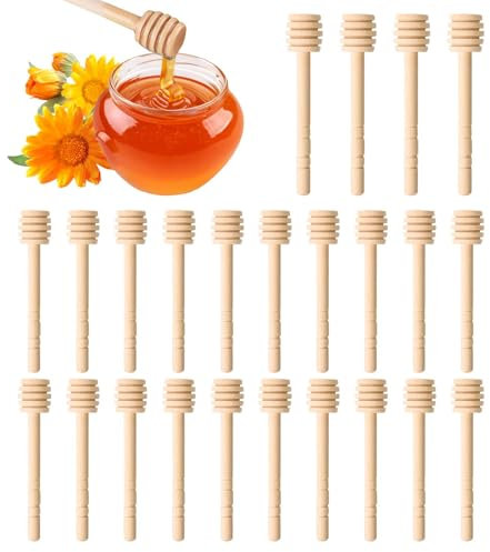 Heloner 24 Pcs Honey Dipper Sticks, Wooden Honey Spoon, 4 inch Mini Honey Stirrer Stick, Honey Sticks Wands for Tea Honey Jar Dispense Drizzle Honey and Wedding Party Favors Gift