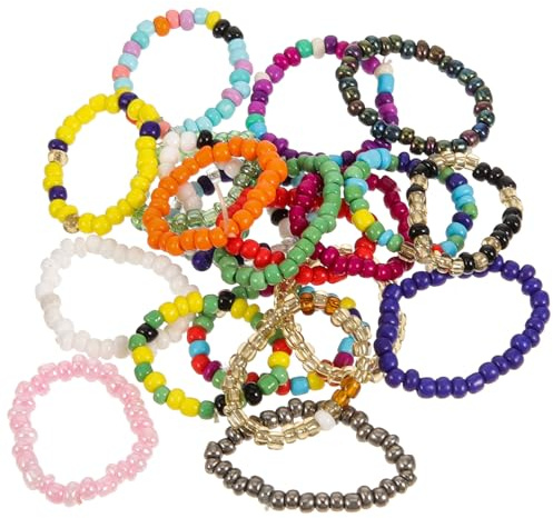 LALADEFIEE Elastische Bequeme Stapelringe Zufällige Farbe für Shopping und Andere Gelegenheiten Kreative Bunte Perlenringe 21 Stück aus Glas zum Dekorieren der Hände für Damen und Mädchen