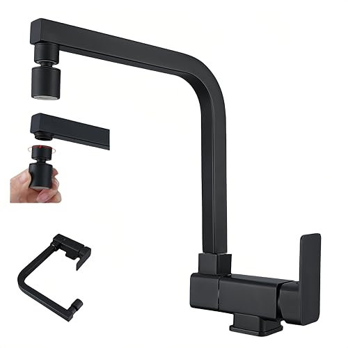 SJQKA Vorfenster Küchenarmatur Aus 360° Verstellbarer-Wasserhahn Küche Mit 2 Strahlarten, 360° Drehbare Armatur Und Unterfenstermontage, Ideale Mischbatterie Für Küchen Unter Dem Fenster (schwarz)