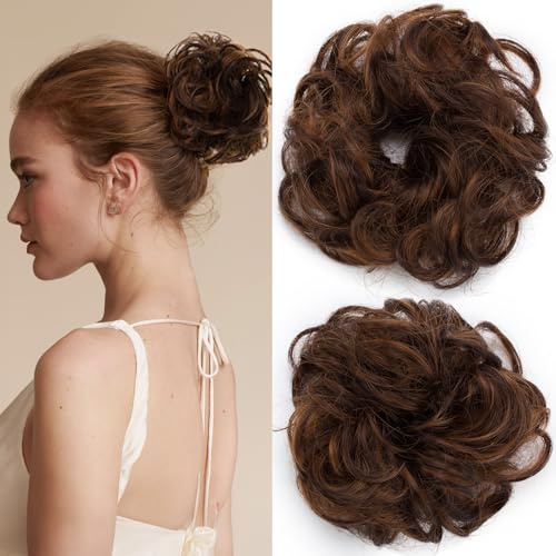 SEGOHAIR Haarteil Mit Gummiband,VOLUMINÖS Unordentlicher Dutt Scrunchie Haargummi Mit Haaren, Brautfrisuren Messy Bun Dutt Haarteil Für Damen Mädchen Kaffee Braun bis Dunkelbraun 25g