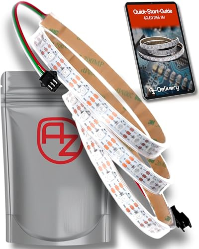 AZDelivery 1M WS2812B 60 LEDs/m 60 Pixels/m LED Strip RGB adressierbarer LED Streifen mit 5050 SMD LEDs IP66 Weiß Wasserdicht Staubdicht