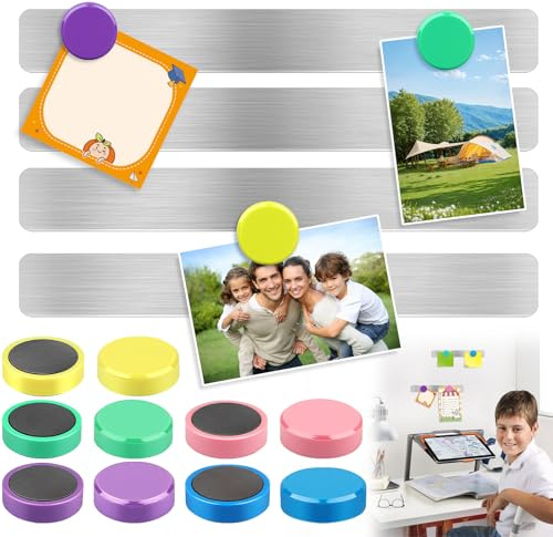 4 Stück Magnetic Memo Board, Magnettafel Memotafel, 30x3cm Selbstklebend Magnetleisten Silber Magnettafel, Memoboard Magnetisch, Mit 10 Stück Starke Magnete für Büro, Pinnwand, Fotowand, Kühlschrank