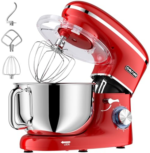 CHeflee Küchenmaschine Teigmaschine 2000W Knetmaschine,Mit 6.2L EdelstahlschüSsel,6 Geschwindigkeit Reduzierte GeräUsche,Mit RüHrbesen,RüHrhaken,SpritzwassergeschüTzter Knetmaschine Mit Knethaken