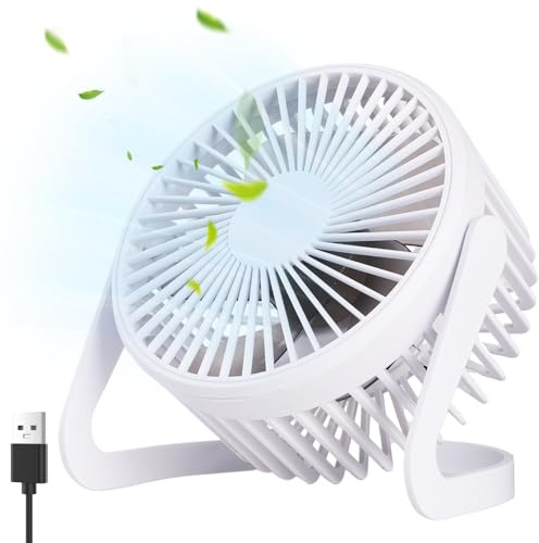 WD&CD Mini Ventilateur USB Fan, 60 Degrés Rotation, Portable de 5 Pouces, Petit ventilateur USB, Air Puissant et Fonctionnement Silencieux, pour Maison Table Bureau, Alimenté par USB - Blanc
