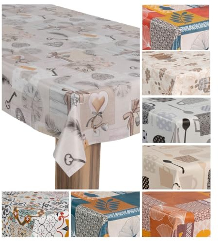 laro Wachstuch-Tischdecke, Vintage Beige Herzen, 100x160 cm