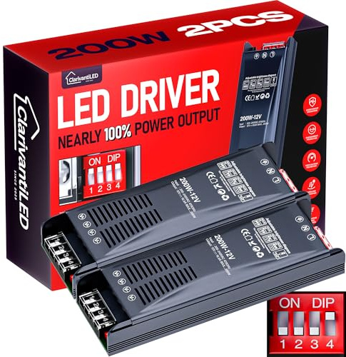 ClarivantiLED LED Trafo Dimmbar 12V 200W 16.66A 2pcs Transformator AC 220V 230V auf 12V DC Netzteil Power Supply für LED Strip Netzteil 12V Konstantspannungs Power Supply für Beleuchtung