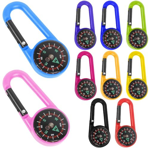 Alovez 10 Stück Kompass mit Karabinerhaken, Bunte Kompass Schlüsselanhänger, Kompass Schlüsselanhänger, Kompass Klein, Kompass Outdoor Kompass Anhänger für Camping, Wandern, Klettern