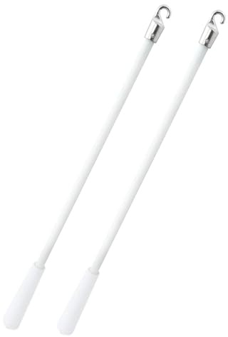 Dawutocap Asta per tenda da finestra, 43 cm, in fibra di vetro argentata, gancio e impugnatura per una facile