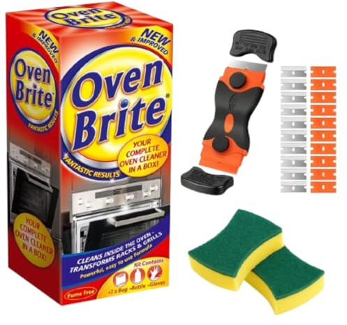 Oven Brite Oven Cleaner Kit with Scraper and 2 Non-Scratch Sponges – Heavy Duty Oven Cleaning Kit with Rack Cleaning Bags, Gloves, and Durable Plastic & Metal Scraper Blades for Deep Oven Cleaning