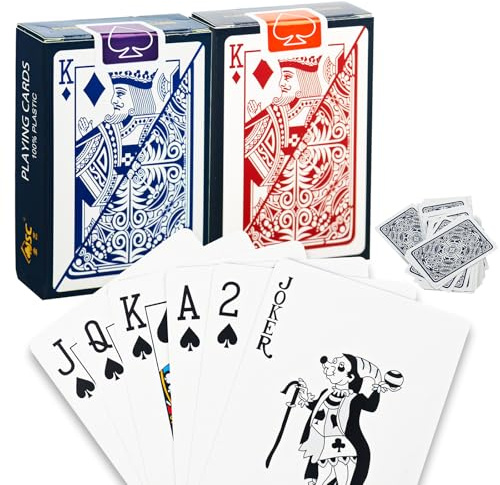 JWTRSVTY 2 PCS Carte Da Gioco In Plastica, Carte Da Poker Impermeabili, Carte Poker Plastificate, Plastic Playing Cards, Carte Gioco Rosse e Blu, per Canasta, Texas, Go Fish, Blackjack