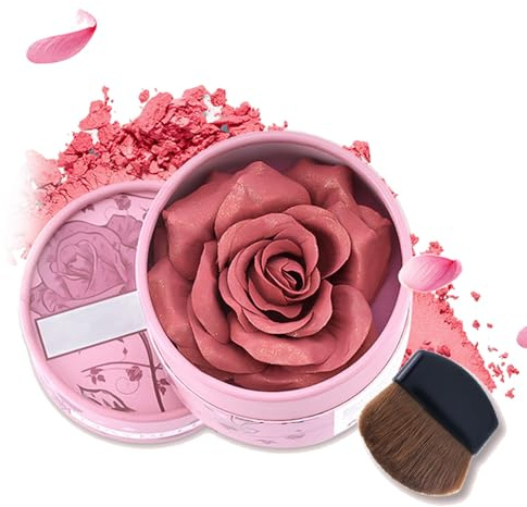 Fard in polvere di rosa 3D, fard dimensionale rosa micro perlato per guance, corpo occhio, fard rosa a lunga durata leggero e sfumabile con pennello, crea un look naturale del sole