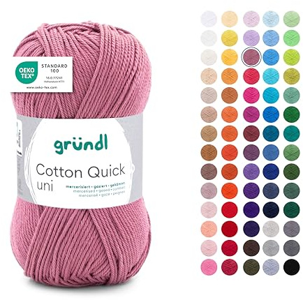 Gründl Wolle Cotton Quick uni Häkelgarn 1 Knäuel 50 g, altrosa | dünne Wolle zum Häkeln - Strickgarn - Häkelgarn - Glänzend und hautfreundlich - 100 % Baumwolle - 50 g / 125 m