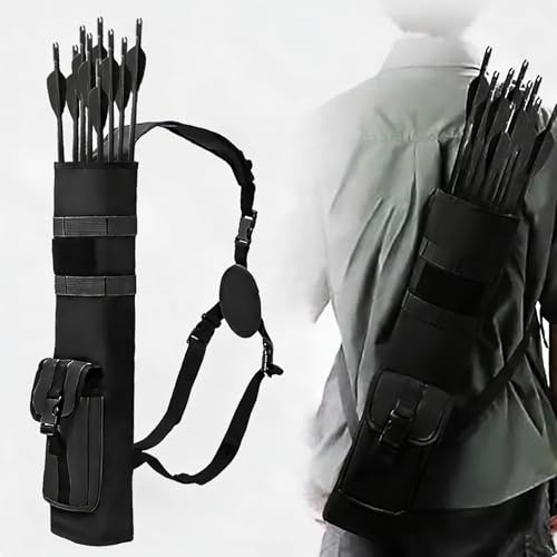 ZSHJGJR Rückenköcher Back Pack Traditional Köcher für Pfeile Bogenschießen Rückenpfeil Köcher für Recurve/Compound Bogen Jagd Zielübungen für Jugendliche und Erwachsene (Schwarz)
