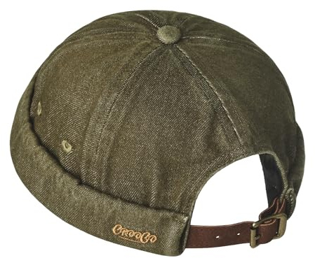 Croogo Beanie Docker Cap Brimless Hat for Men Denim Retro Skullcap Worker Rolled Cuff Harbour Hat No Visor Sailor Hats,GreenishBrown-FMA2503
