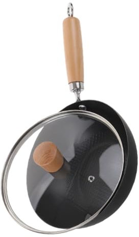 POPETPOP Sartén De Hierro Wok Antiadherente Mango De Madera Para Gas y Eléctrica