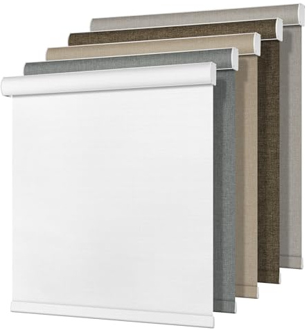 HOTSOON Blackout Roller Shades for Windows,Cordless,Pull Down Roller Blinds,Thermal Insulated Linen Fabric UV Protection,Window Shades Blinds for Home,Door,Easy to Install,Blackout-White,70W x 60H