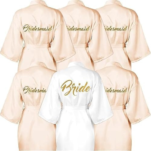 ASMIZ 6er Set Satin-Morgenmäntel für JGA und Hochzeit